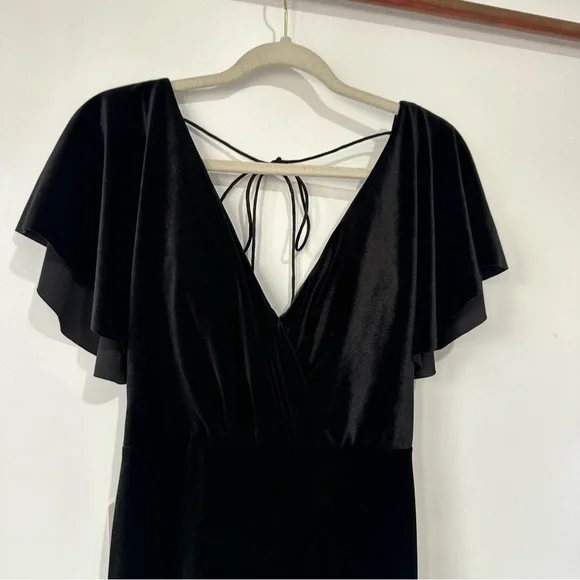 NWT Jenny Yoo Rachel Square Neck Long Sleeve Stretch Velvet Gown Black Anthro - Picture 6 of 7